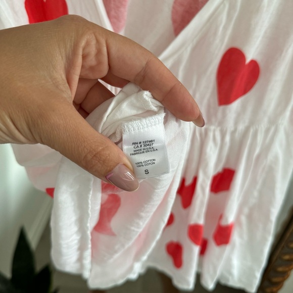 Wildfox Couture Heart Print Size S Cotton Swing Tshirt Deep V Red White Babydoll - Picture 6 of 6